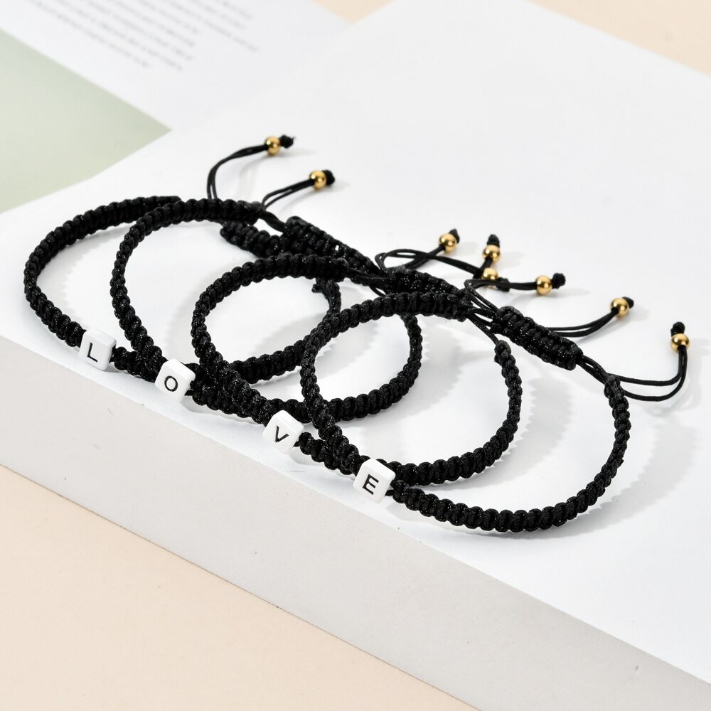 Zmzy A-Z Set Zwart Touw Geluk Armbanden Paar String Gevlochten Vriendschap Sieraden Voor Vrouwen 26 Letters Charm Naam Armband Mannen