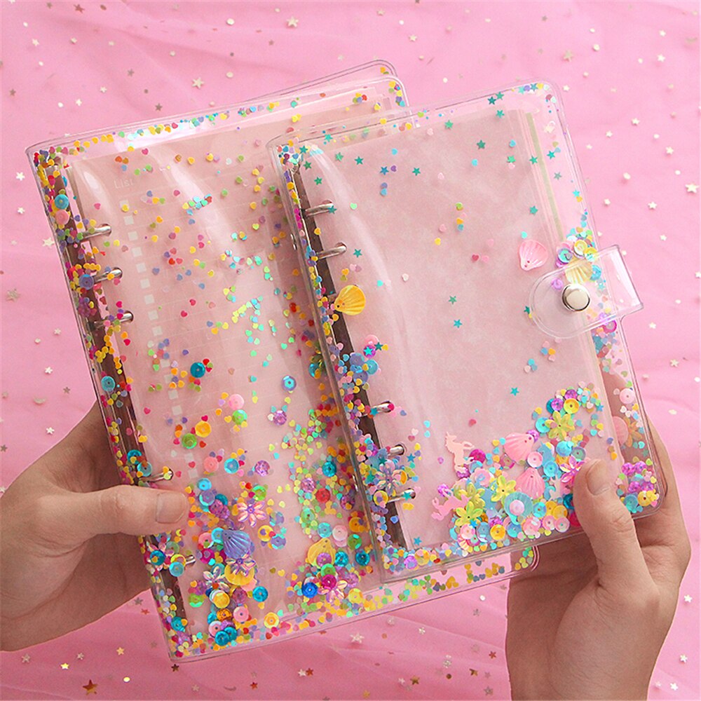 A5 A6 Kawaii Losse Blad Notebook Cover Planner Notebook Shiny Quicksand 6 Gaten Bindmiddel Eenvoudige Dagboek Shell Briefpapier Supply
