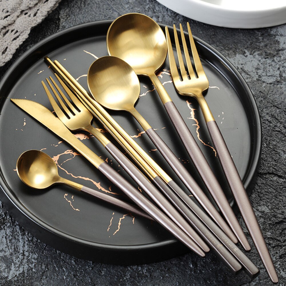 Stainless Steel Flatware Set Stainless Steel Cutter Fork Western Food Flatware (Black)