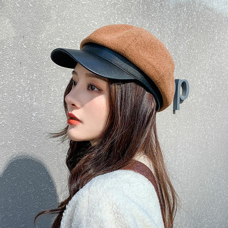 COKK Octagonal Hat Women's Winter Autumn Leather Brim Beret Women Retro British Painter Cap Hats For Women's Cap Gorros