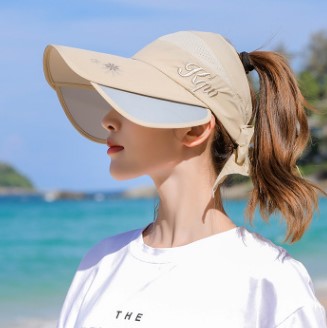 Xdanqinx solskærm udtrækkelige solhatte til kvinder sommer damer tom tophat anti-uv overdimensionerede solskærm strandhuer til kvinder: Khaki