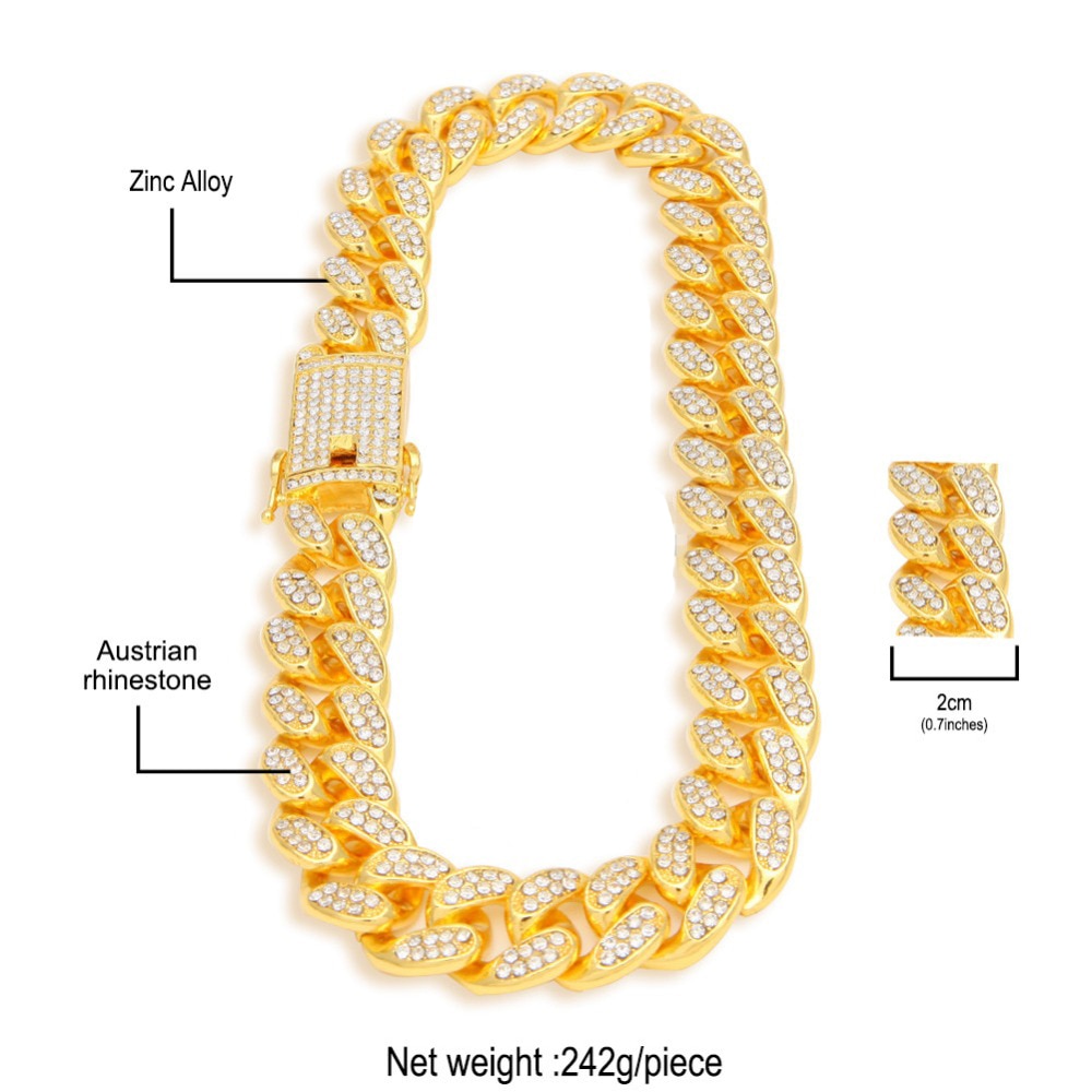 HipHop Men Iced Out Cuban Link Bracelet Simulated Diamonds Bracelet Cuban Links &amp; Chains Alloy Bracelet for Bangle Male Jewelry