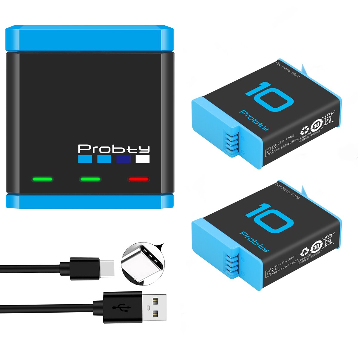 Voor Gopro 10 9 Batterij 3 Manier Smart Opladen Case 1850Mah Batterij Opbergdoos Voor Go Pro Hero 9 10 Accessoires: 2BatteryWithCharger
