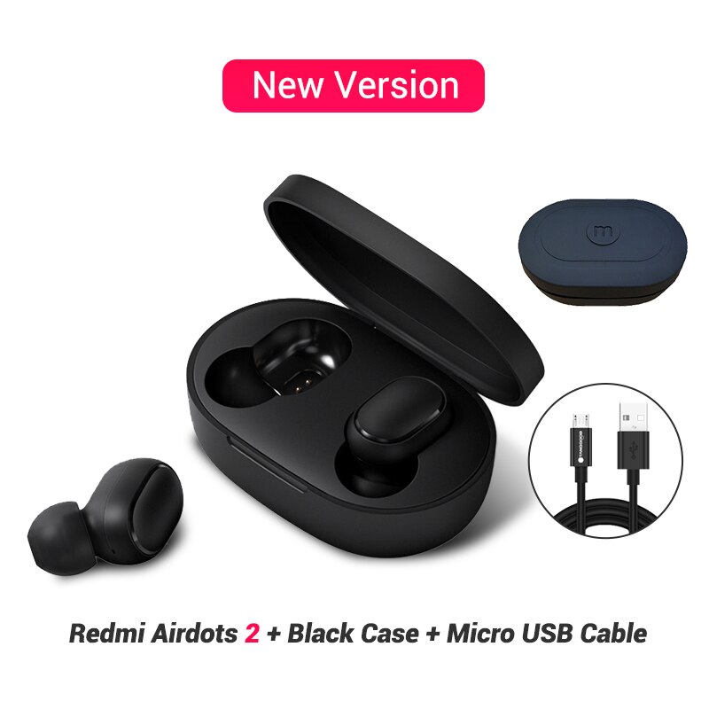 Xiaomi Redmi Airdots S / 2 Bluetooth Earphones Left Right Low Lag Mode Mi True Wireless Headphones BT5.0 TWS Air Dots Headset: add Cable Black Case