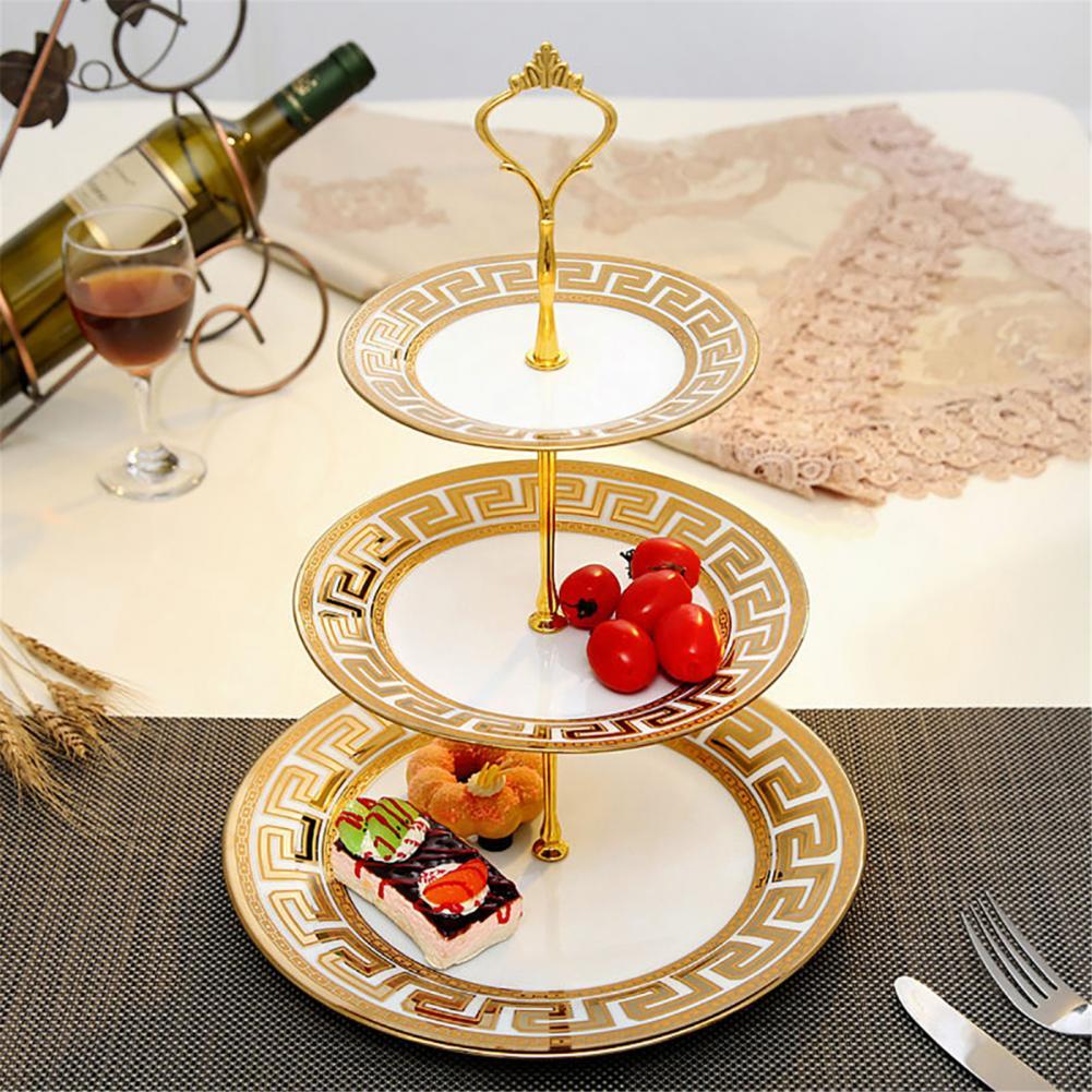 2/3 Tier Cake Stand Pillar Handle Portable Gold Zinc Alloy Mental Plate Cake Candy Dessert Fruits Cookie Wedding Party Accessory