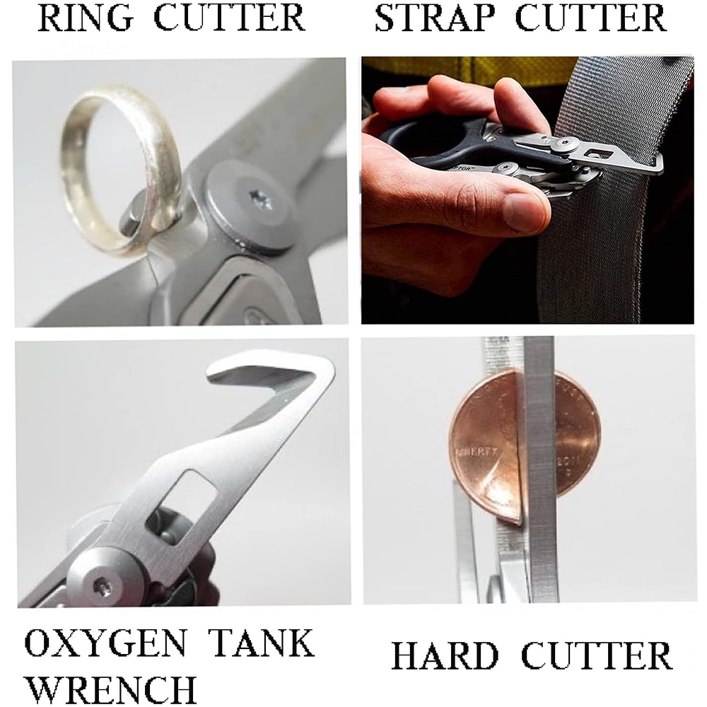 Cisaille 6 en 1 Multifonction Style Raptor pour Situations d&#39;Urgence avec Coupe-sangle, Marteau de Sécurité et Brise-verre, Ciseaux avec Cadre Noir