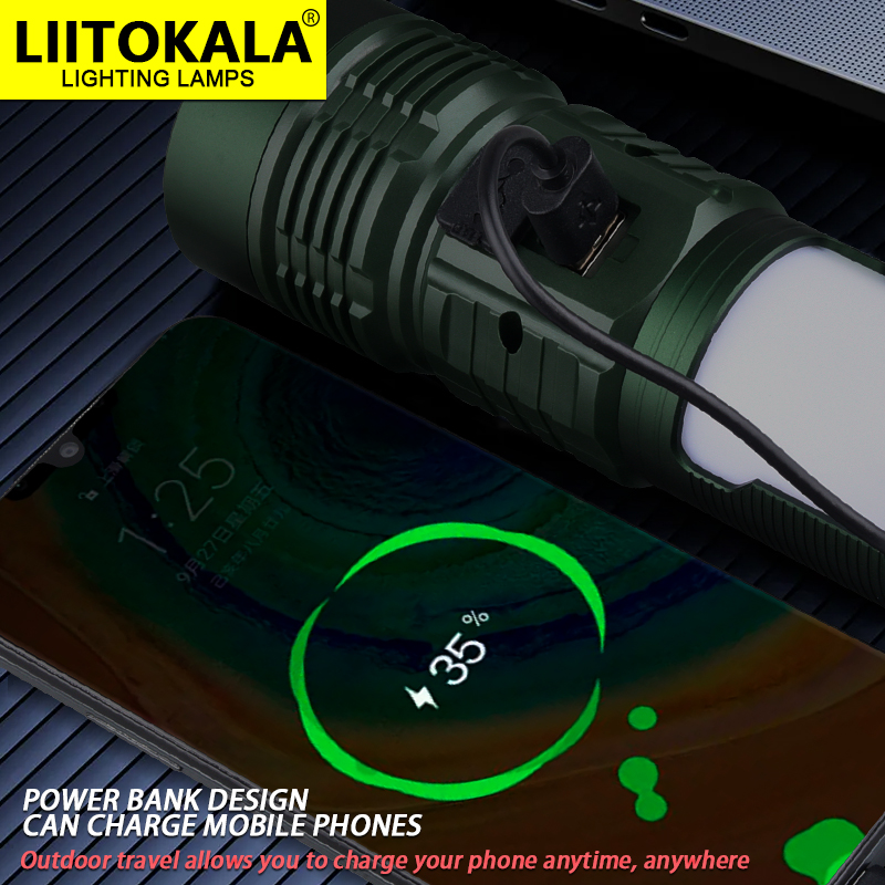 Liitokala lf -703 700lm 500m- strålet lommelygte, ipx 5 vandtæt, type-c campinglampe , 6 tilstande til vandreture, nødsituationer og overlevelsesudstyr