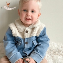 Baby Meisje Jongen Denim Katoenen Jas Baby Waggel Kind Jean Jas Denim Fleece Patchwork Baby Blazer Uitloper Lente Herfst 0-3Y