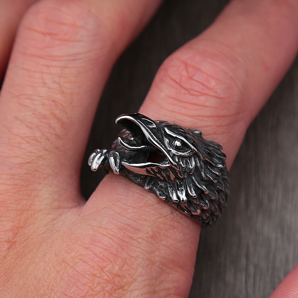 Bague Odin Raven de mythologie nordique pour hommes, Vintage, en acier inoxydable 316L, Viking, motard, anneau de corbeau, bijoux ,