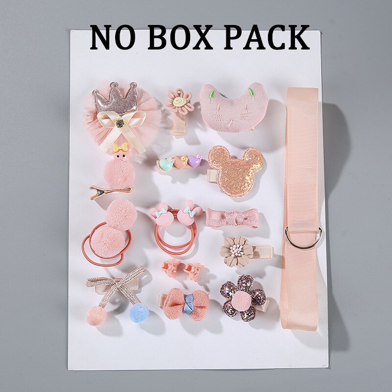 18 stuks/doos baby haaraccessoires set kinderen schattige stoffen strik bloem haarspelden haarspeldjes haarclips meisjes hoofdtooi: Zacht roze