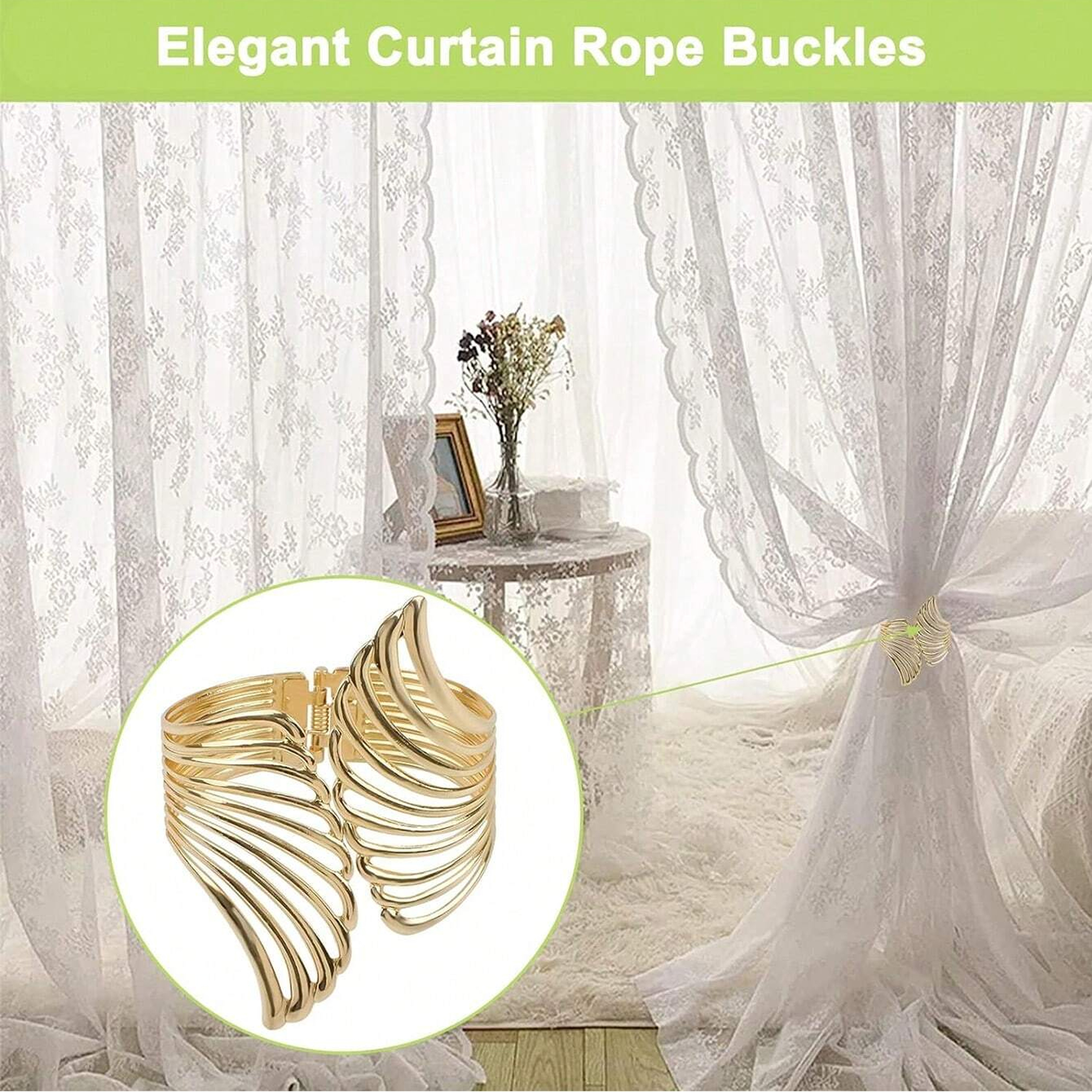 2 pièces moderne luxe or/argent ailes d'ange motif printemps rideau embrasses, utilisé pour chambre à coucher, rideaux de salon