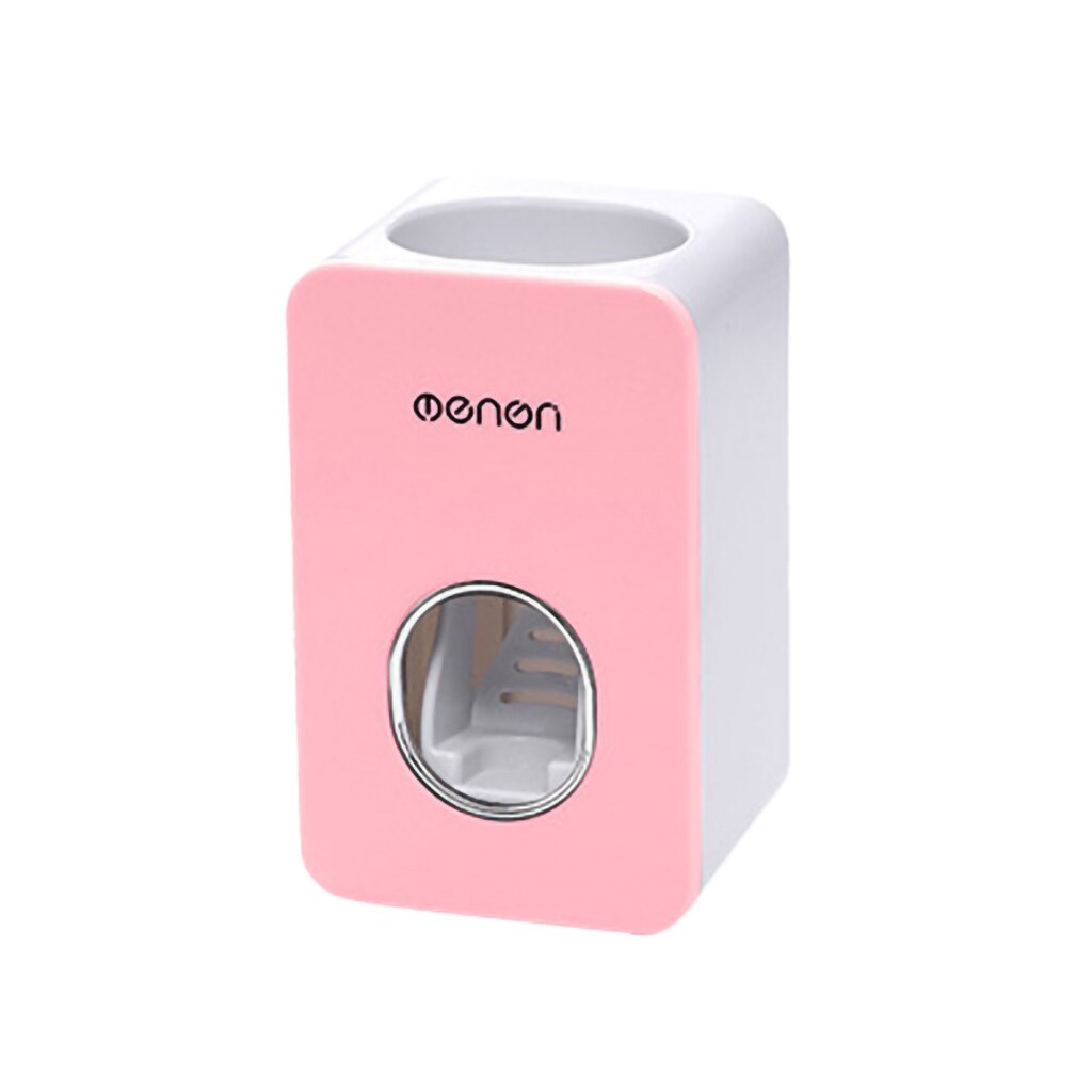 Automatic Toothpaste Dispenser Set Wall Mount Stand Holder Extrusion: Pink