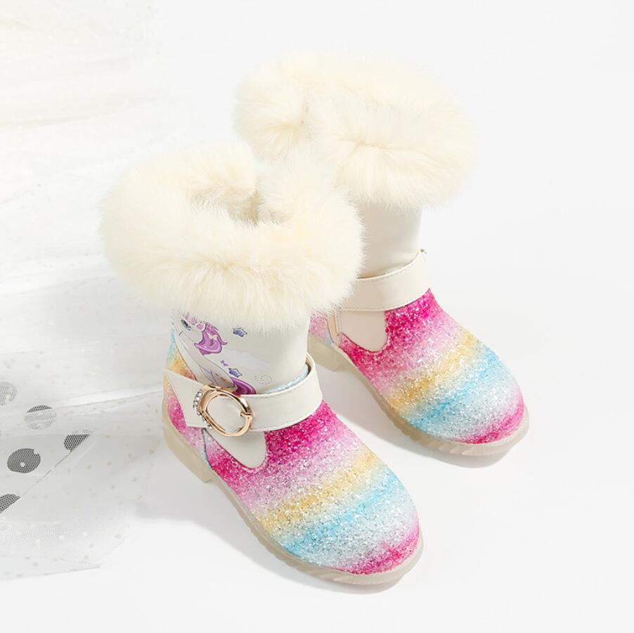 Outono arco-íris lantejoulas crianças botas curtas inverno 2020 novo além de veludo quente meninas botas de neve crianças moda martin botas