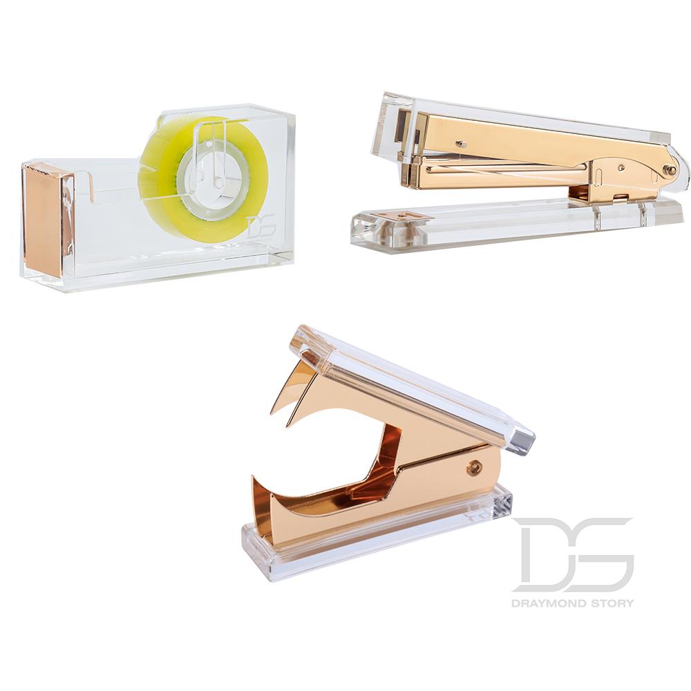 Rose Gold Acrylic Stapler office accessories school supplies: yellow gold 3pcs set