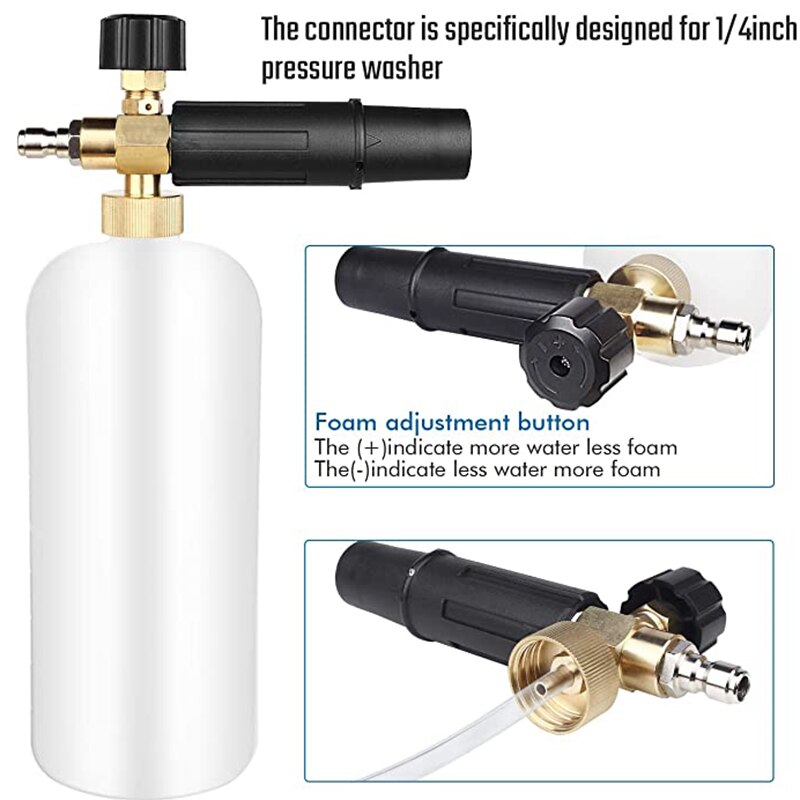 Lanza de espuma de nieve de 1L para Karcher K2 K3 K4 K5 K6 K7, lavadoras a presión para coche, generador de espuma de jabón con boquilla de pulverizador ajustable, GI/4