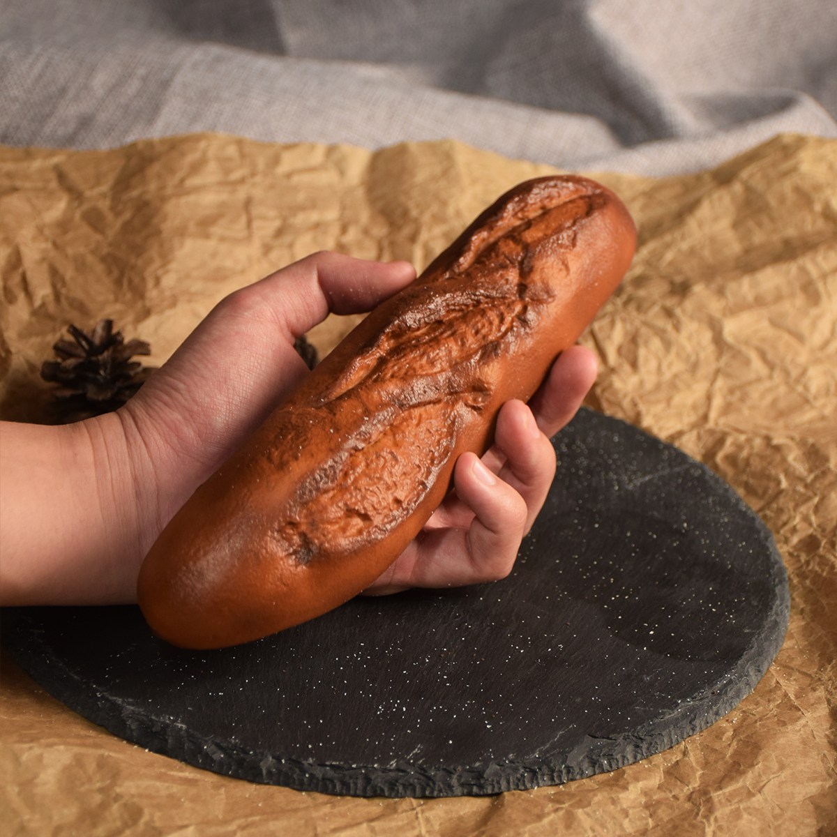 PU Simulation European Bread Model,Simulation Black Wheat Bread, Buckwheat Bread Model,Baking Shop Decoration Props,Food Model: Light Pink