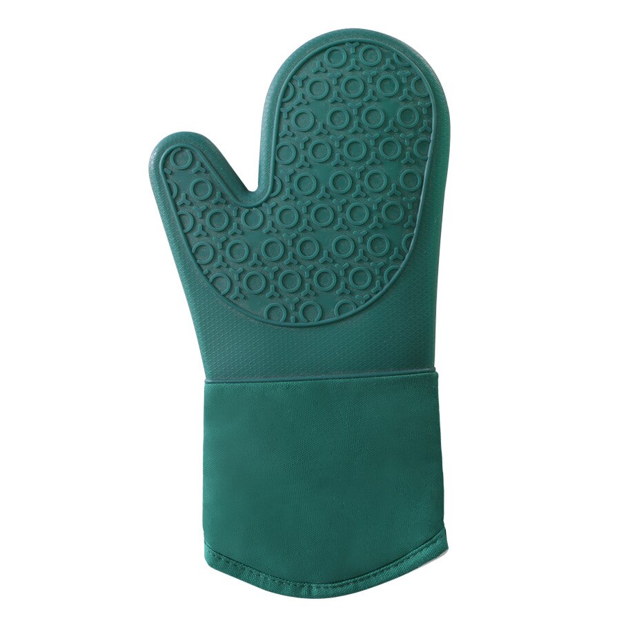 1PCS BBQ Glove 300-500 Centigrade Extreme Heat Resistant Silicone microwave kitchen Gloves Cooking Grill Oven Mitts Gloves: Deep Green