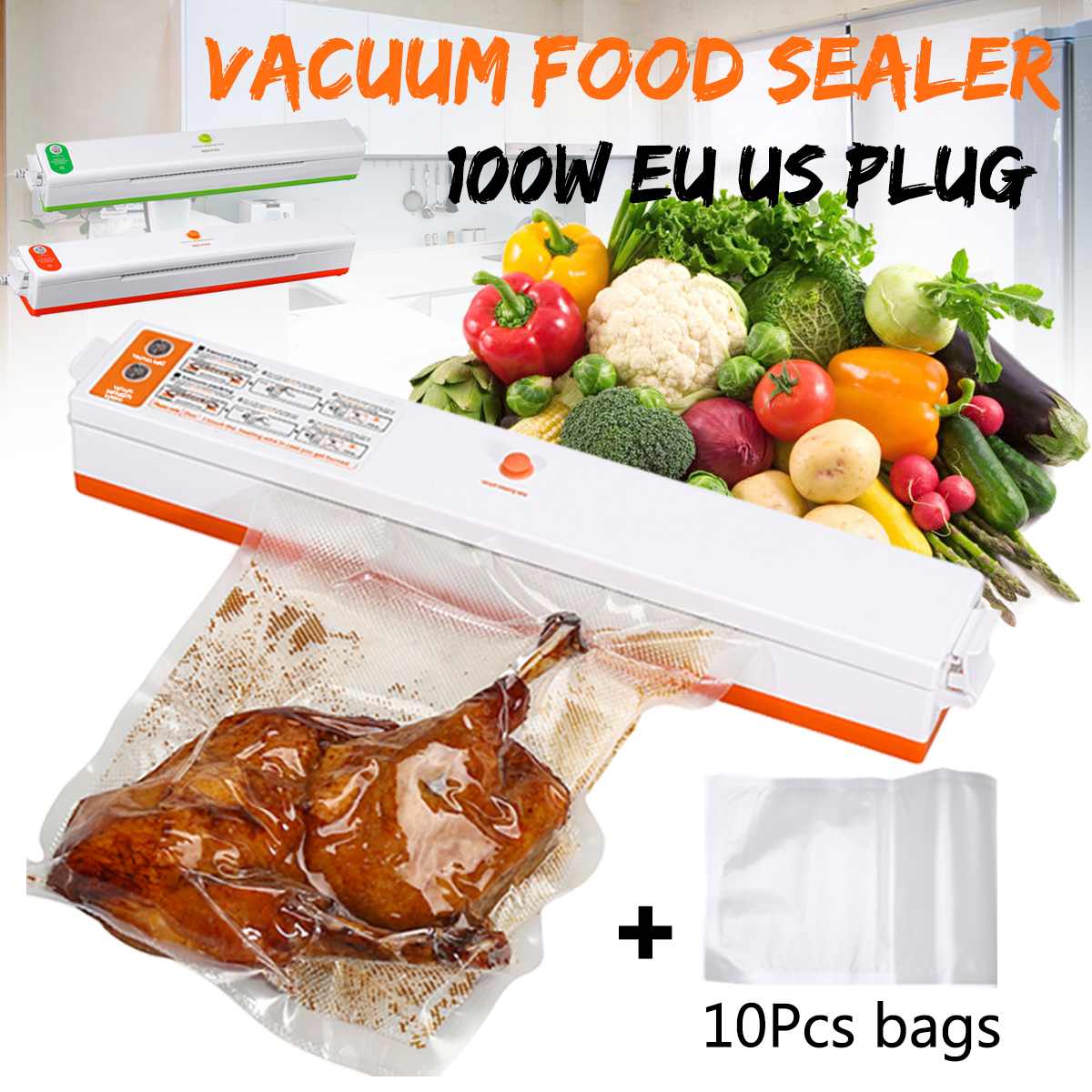 220V Vacuüm Voedsel Sealer Machine Vacuüm Sluitmachine Film Container Huishoudelijke Voedsel Sealer Saver Omvat Met 10 Vacuümverpakker