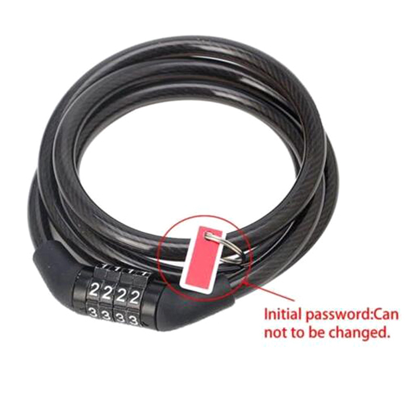 Candado de cadena de cable para bicicleta, combinación antirrobo de 4 dígitos con contraseña para ciclismo