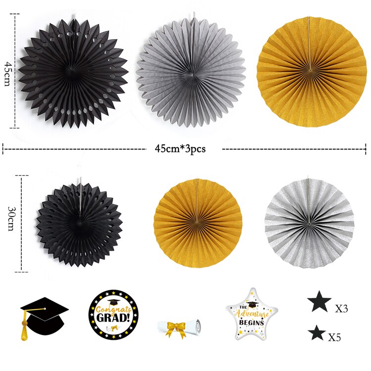 2022 Graduation Congratulation Party Hat Banner Paper Cap Star Garland Wall Hanging for School Congrats Grad Balloons Decoration: 6Pcs Paper Fan