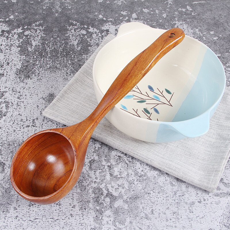 Vacclo 1pc Wooden Big Soup Spoon Long Handle Porridge Cornmeal Scoop Water Ladle Kitchen Tableware Cooking Utensil Tool: E