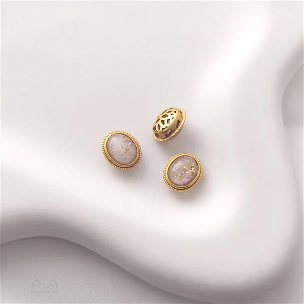 Cuentas de transferencia con incrustaciones de ópalo de imitación, accesorios de joyería hechos a mano, oro mate, chapado en cobre, Retro: Chapado en zinc azul