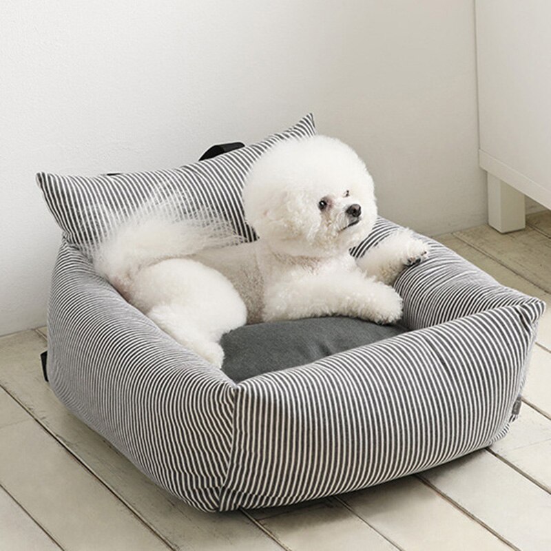 Multifonctionnel transporteur pour animaux de compagnie rehausseur lit de luxe chien voiture épaissir siège couverture matelas pour voyage extérieur intérieur chien lit: Type D-Grey stripes