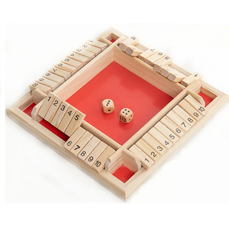 Shut The Box Craps Brettspiel mit Holzklappen für 4 Spieler, Pub-Bar-Partyzubehör, Familienunterhaltung für Kinder und Erwachsene: Burgunderrot