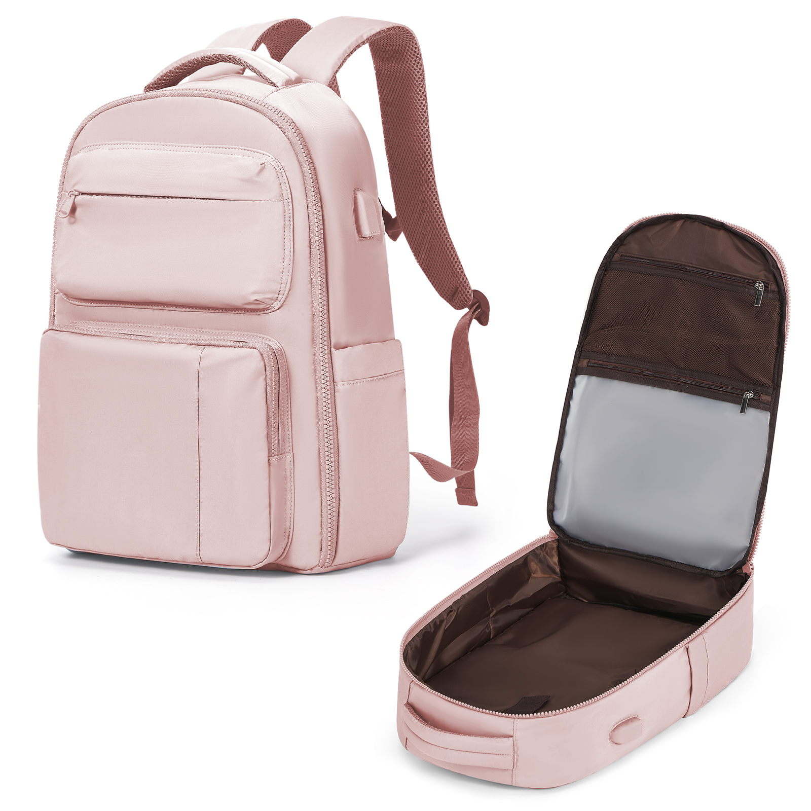 Mochila para ordenador portátil para hombre y mujer, morral de viaje impermeable con USB de 15,6 pulgadas, morral de negocios para adolescentes, morral escolar para Universidad: Rosa