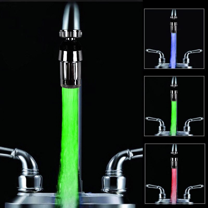 CHUBAN 1PC Led Faucet Light Intelligent Water Temperature Control Led Water Tap Kitchen Faucets No Need Battery N94: Monochrome360 degree
