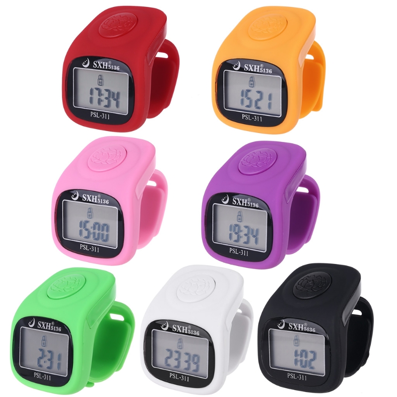 6 digital LCD hand tally counter 8 channels LED light time function electronic prayer silicon ring counter