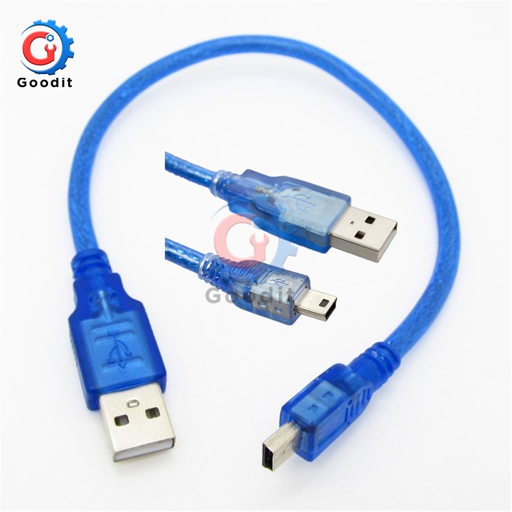 30cm USB 2.0 A Male To Mini B 5pin Male PC Data Cable Cord Leads for Arduino MCU Nano 3.0 Pro Also for Old Mobile Phone