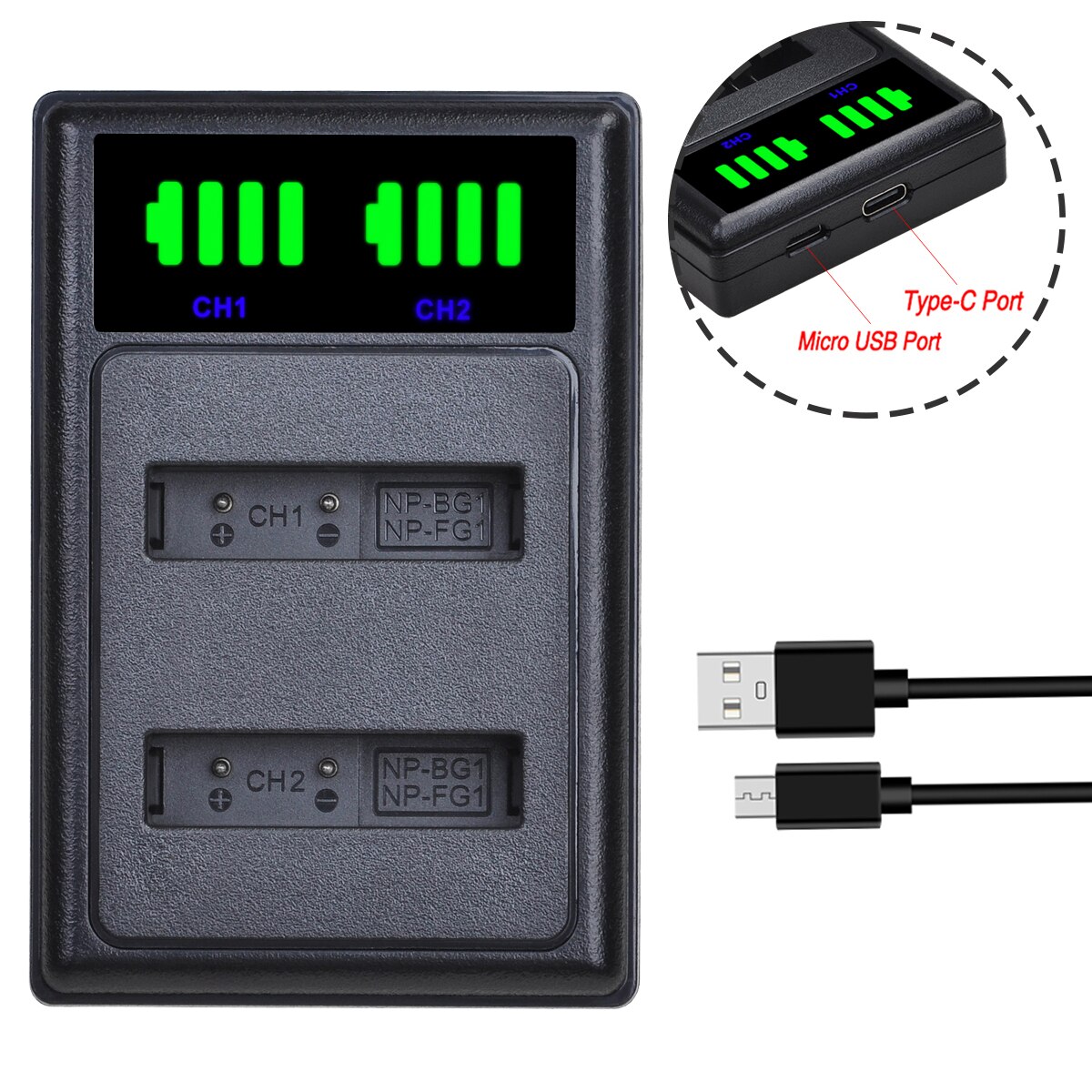 Cargador doble USB para NP-BG1 NP BG1 SONY Cyber-shot DSC-H3 DSC-H7 DSC-H9 DSC-H10 DSC-H20 DSC-H50 DSC-H55 DSC-H70 Cámara