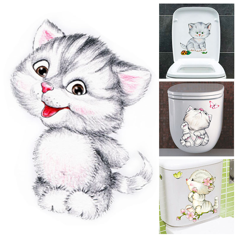 Cute Cat Stickers Deco Toilette Stickers With Cats Toilet Poster Toilet Bowl Lid WC Accessories Toilet Seat Bathroom Decoration