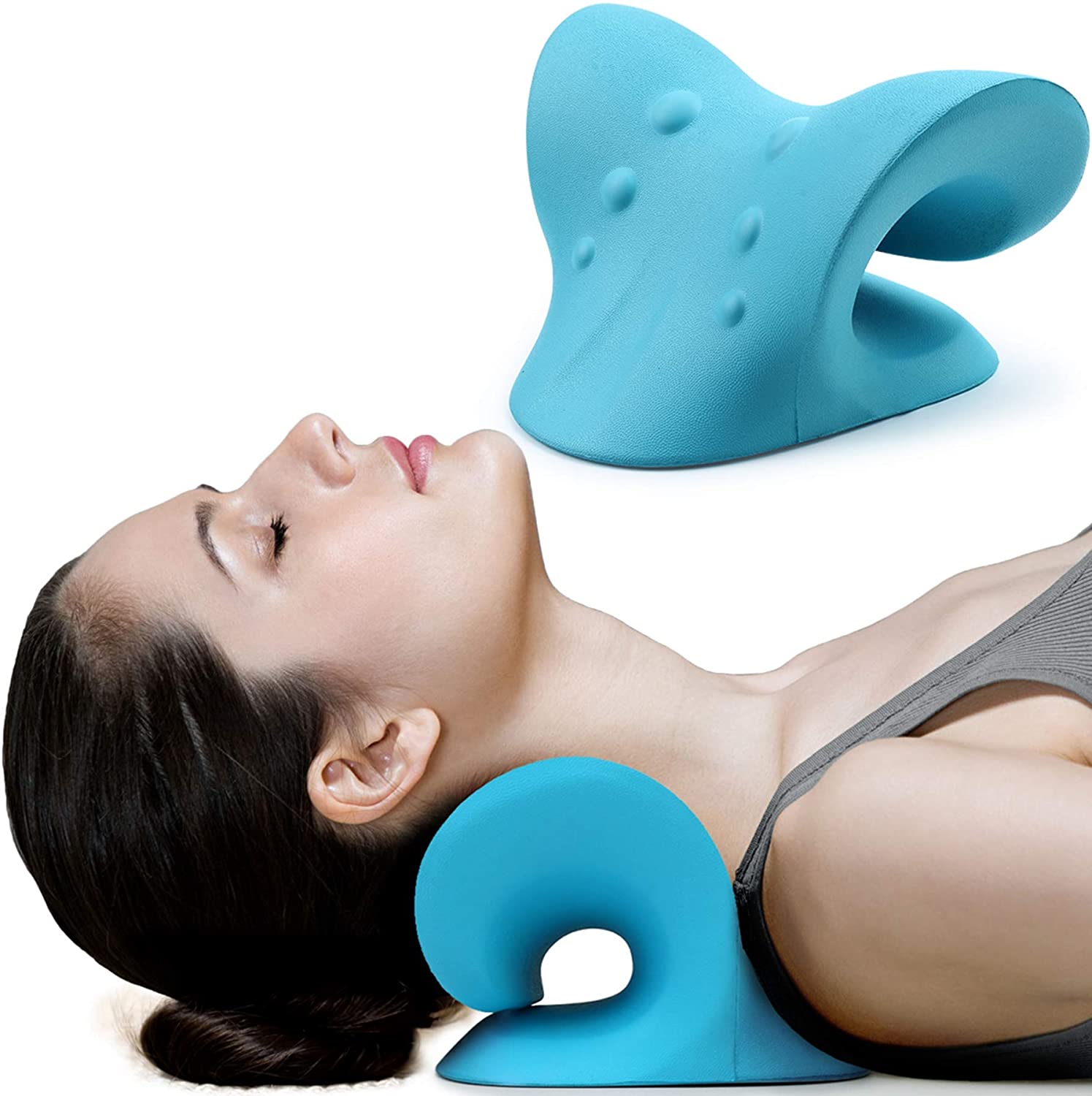 Hals Brancard Massage Apparaten Kussen Massager Cervicale Wervelkolom Stretch Orthopedische Correctie Ontspannen Tractie Ontspanning Spier: Blue