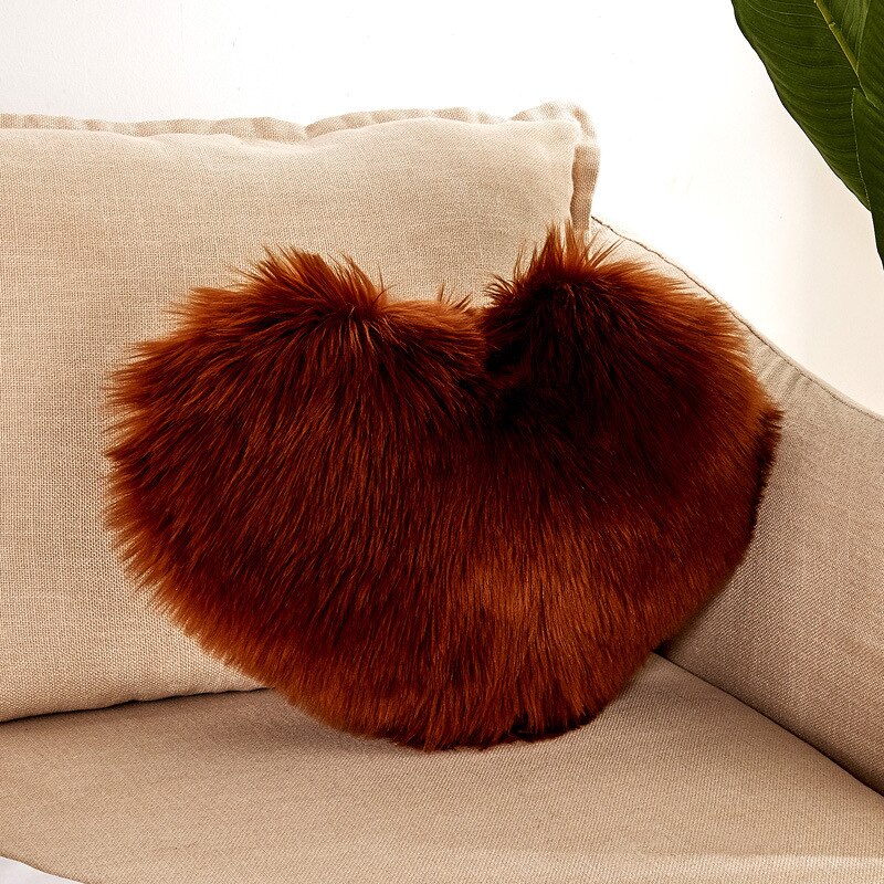 Long Plush Heart Pillow Soft Lovely Imitation Wool 40*50CM Solid Color Ins Style Household Decorations Cushion Textile Products: Coffee