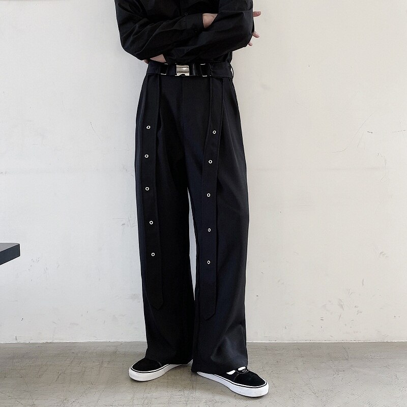 Mænd streetwear løse punk gothic bukser scene show bukser mænd bånd bælte afslappet bukser med lige brede ben