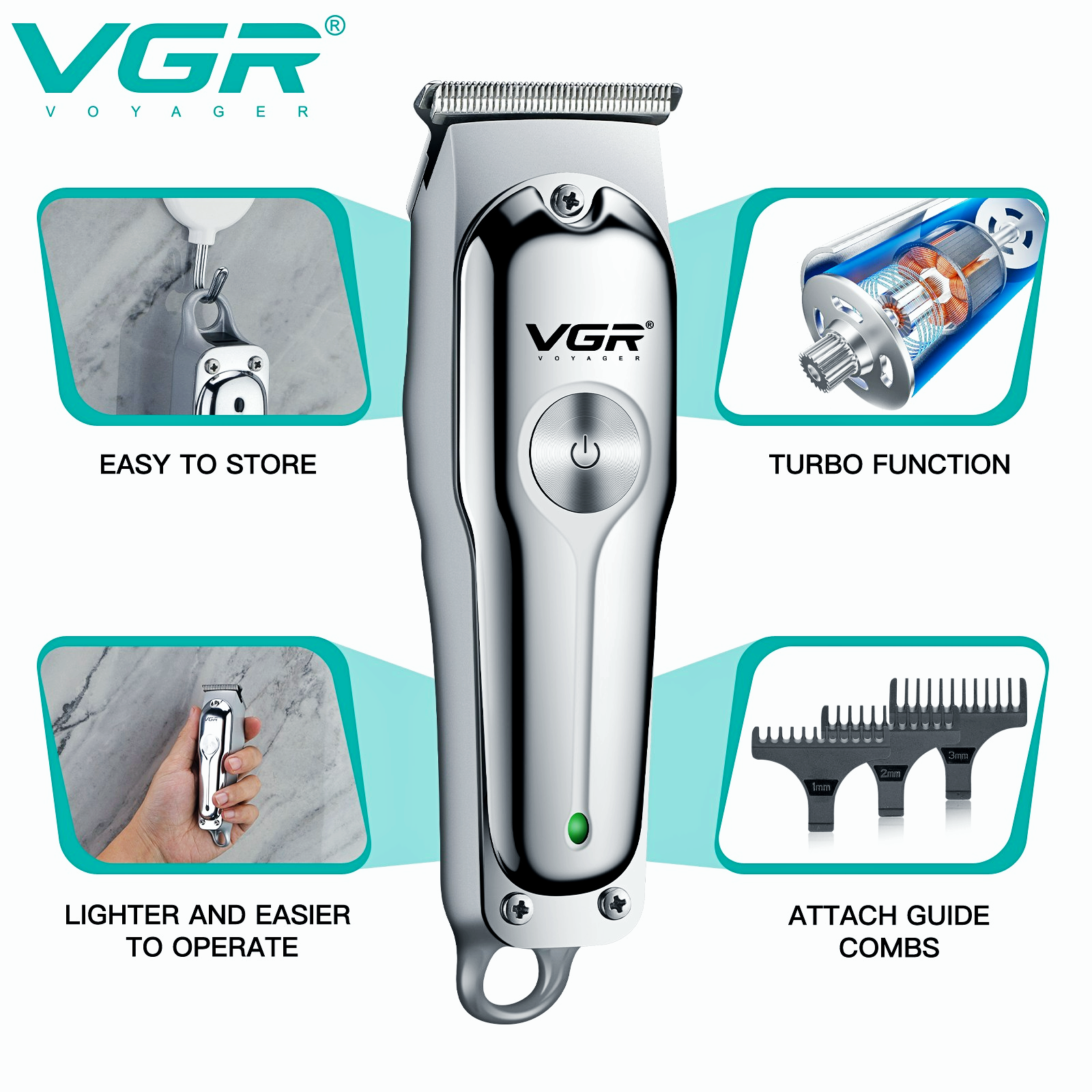 VGR Haarschneidemaschine Schnurlos Haartrimmer Haarspange Elektrisch Haarschneidemaschine T-Klinge Haarschneidemaschine für Herren V-071
