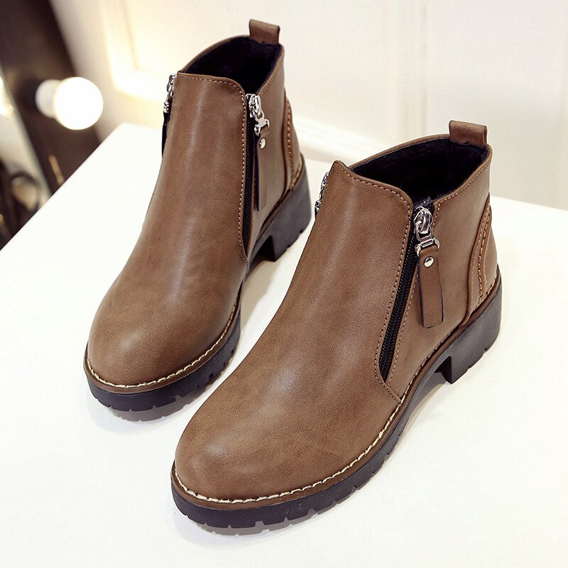 Bottes d'hiver cheville zippée femmes chaussures Martin bottes chaussures de loisir à la femme talon carré Med (3cm-5cm) bout rond plate-forme chaussures