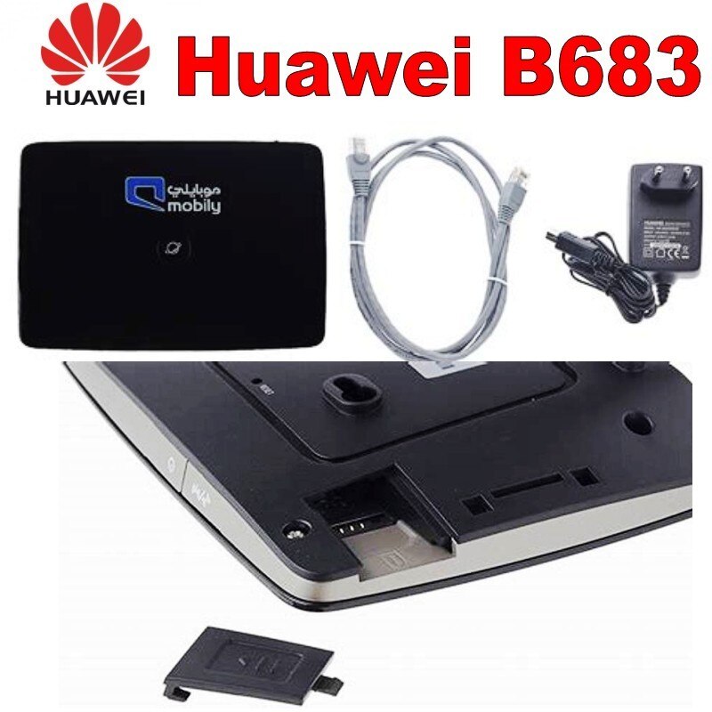 Ulåst huawei  b683 med antenne 28 mbps trådløs router wps home gateway 3g umts hspa + wcdma sim-kort slot wifi
