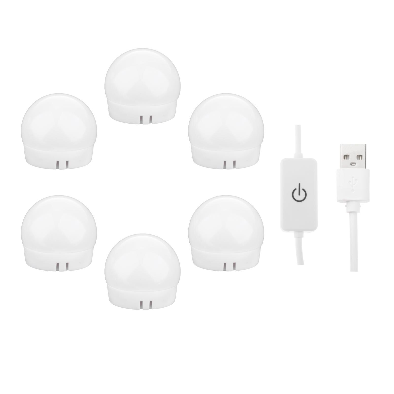 LED Vanity Mirror Lights Kit Hollywood Style Makeup Dressing Makeup Lights Vanity LED Lights Desk Mirror Kit: 6 Bulbs White