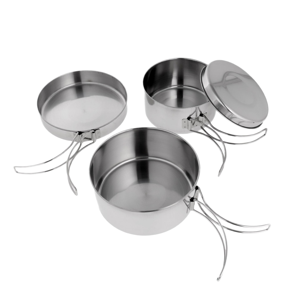 4 in 1 Stainless Steel Outdoor Backpacking Camping Picnic Cookware Cook Set