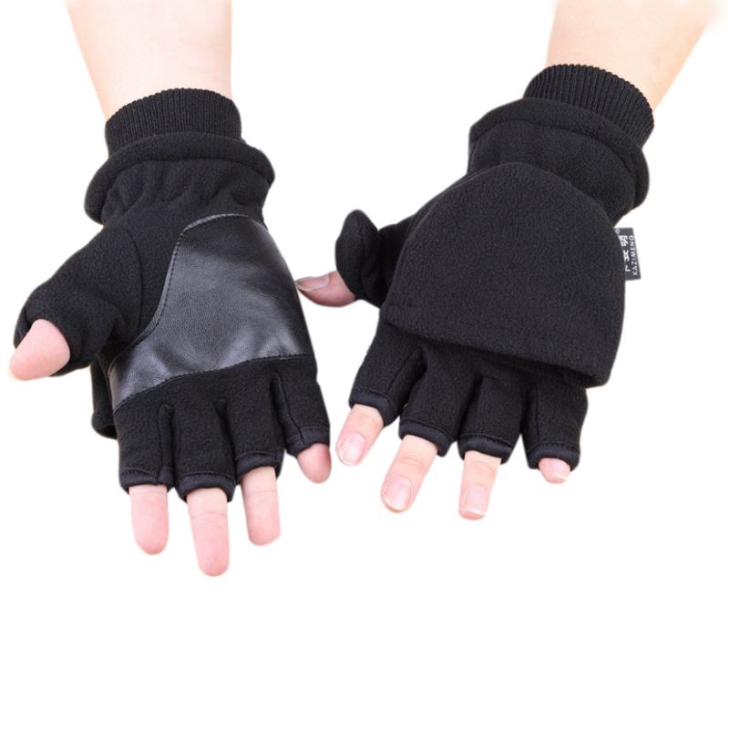 Gants demi-doigts en polaire | Hiver pour hommes et femmes, Double couche épaisse écran tactile, mitaines convertibles sans doigts