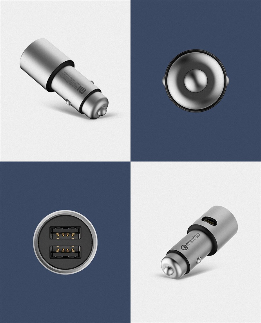 Xiao Mi Car Charger 100% Original Xiao Mi Car Charger QC 3.0 Dual USB Quick Charge Max 5V/3A Metal For Xiao mi iPhone Samsung