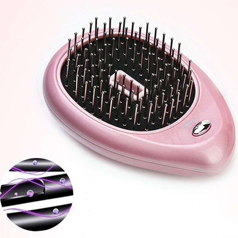 Cepillo iónico de pelo eléctrico portátil, alisador de pelo, peine de iones negativos, masaje antiestático, peine de pelo liso, Rosa