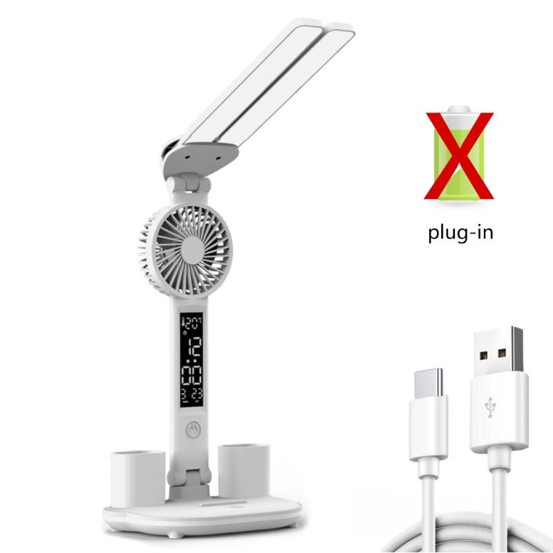 U55C Two Function LED Desk Lamp and Quiet Fan with Touches Interface and USB Charging for Study and Work Environment