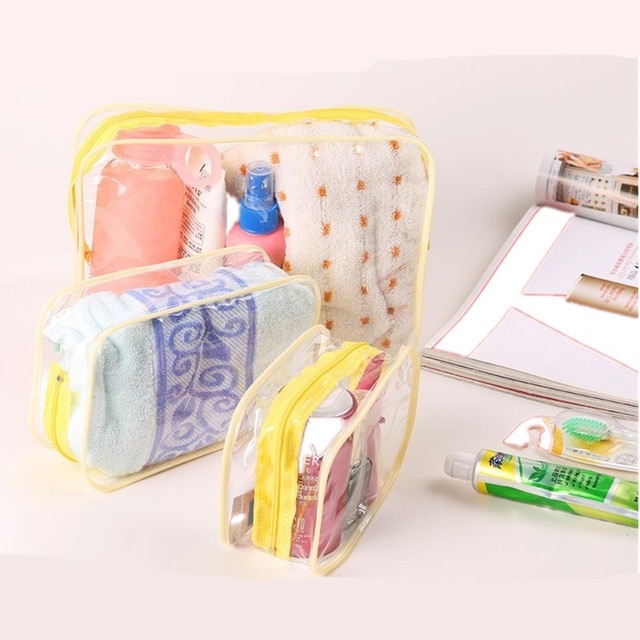 Ruputin 3 stuks/set transparante dames cosmetische tas pvc reisorganizer tas rits make-up tas badkamer waterdichte waszakken: Kleine gele
