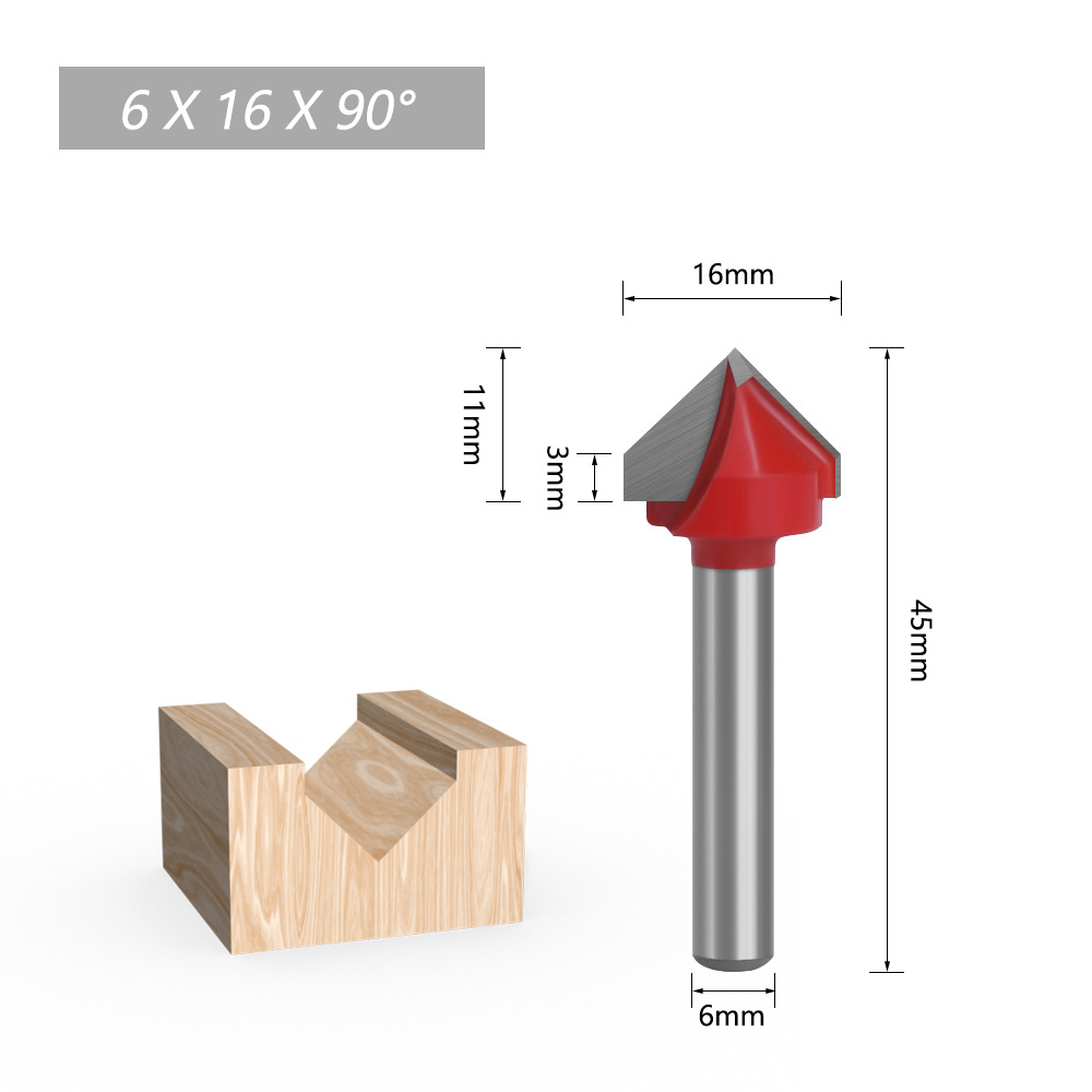 1pc 6mm Shank 60 90 120 150 degree V-shaped Router Bit, 3D wood MDF router bit CNC solid carbide end mill: 6X16X90