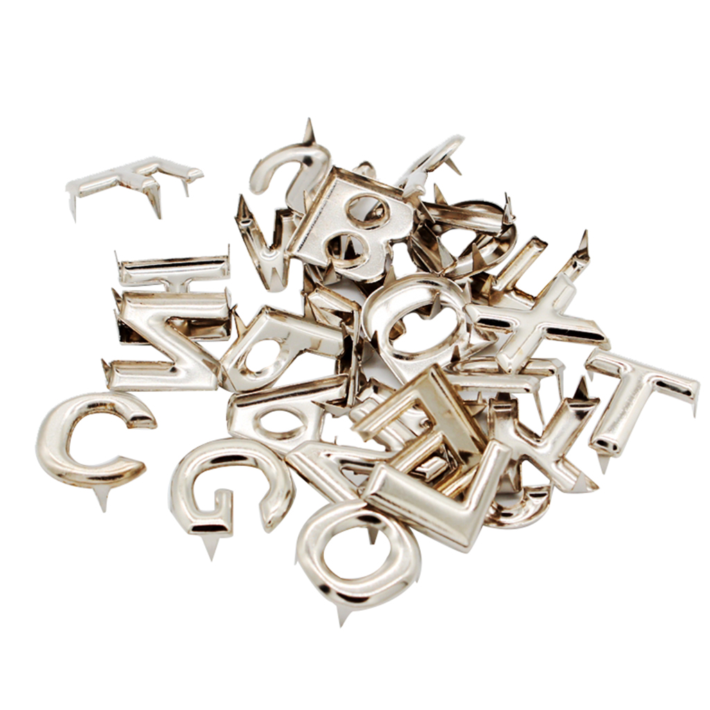 Fityle 26Pcs Diy Engels Brief Metalen Klinknagels Klauw Studs Voor Tassen Kleding Hoeden Leer Decor 15 Mm