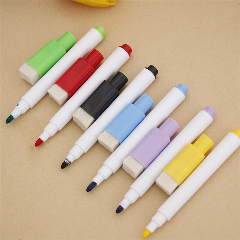 6 stk / parti farvet blæk whiteboard markørpen sæt med viskelæder tuschpen børn børn papirvarer sletbar tuschpen